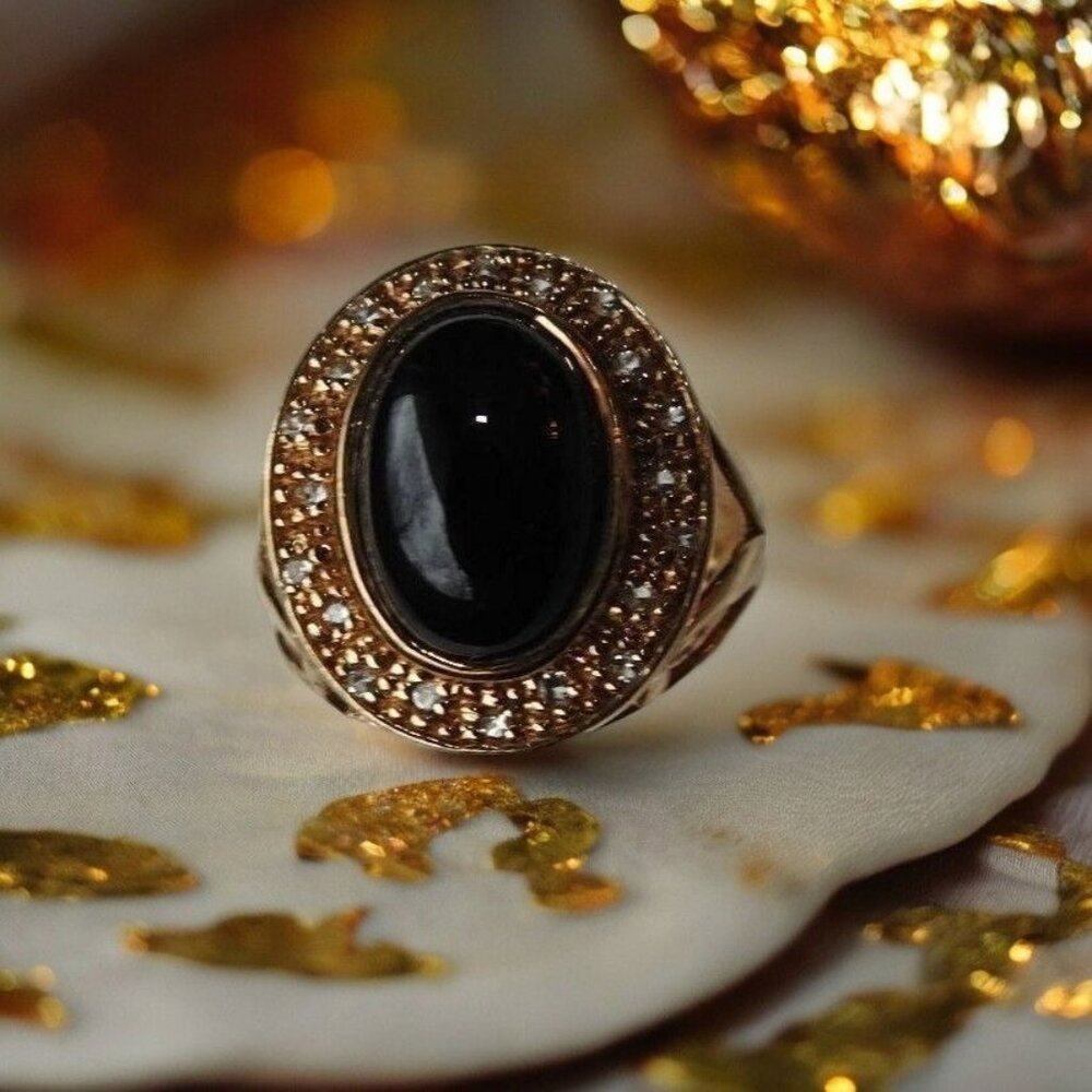 Sterling Silver 925 Women's Vermeil Silver Ring w/ Black Cabochon-Cut, Size 7 - Picture 11 of 11